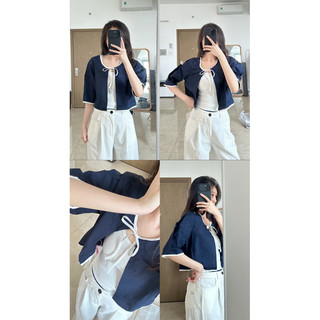[PASS-NEW TAG] Áo sơmi ngắn tay xanh navy nữ mùa hè không kèm áo trắng