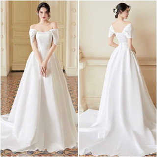 Váy Đầm Cô Dâu Trễ Vai Xoè Dài Thướt Tha Chất Taffa Size SML V757 AĐ BOUTIQUE