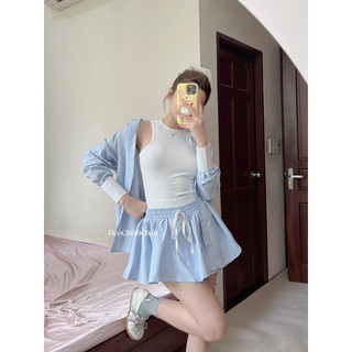 Hèo Chinh Chắn | Set 3 Món Áo Sơ Mi Sọc Chân Váy Xoè Cạp Đôi Áo Ba Lỗ
