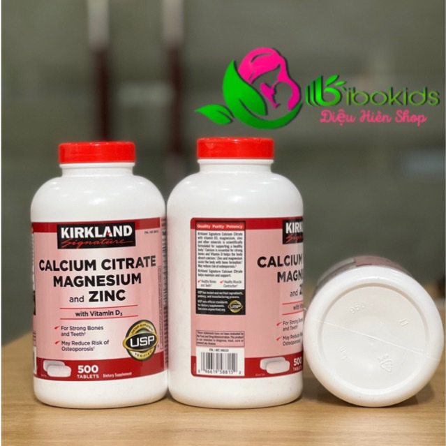 Viên uống canxi, magie, zinc Kirkland Signature Calcium Citrate Magnesium And Zinc 500mg 500 viên củ