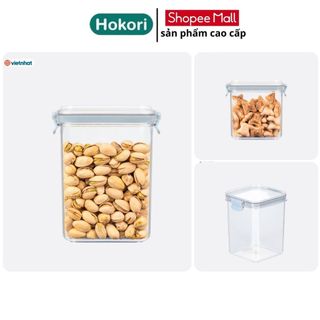 Hộp đựng đồ khô vuông hokori, có nắp kín, nhựa nguyên sinh an toàn cho sức khỏe