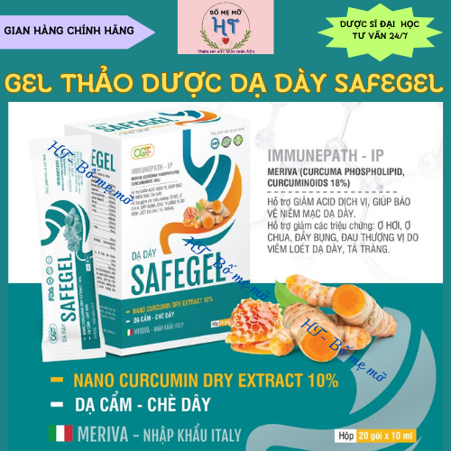 Gel thảo dược giảm trào ngược dạ dày SAFEGEL 20gói bvệ dạ dày, giảm ợ hơi ợ chua, đau rát do viêm lo