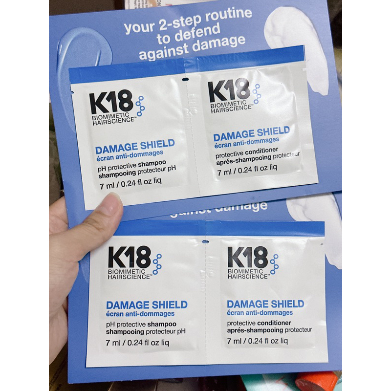 Mẫu thử gội + xả phục hồi tóc nhuộm, tẩy K18 damage shield