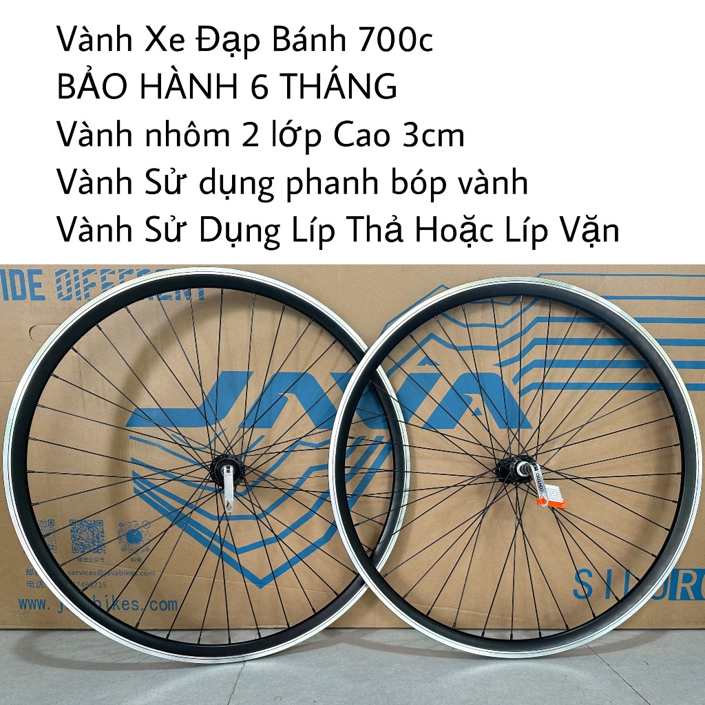 Bộ vành xe đạp đua bánh 700C cao 3cm đan sẵn, líp vặn, líp thả, phanh U, V cao cấp