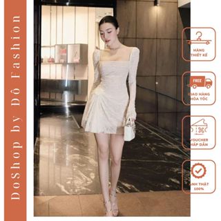 Đầm thiết kế tay dài ( có mút )chất vải ren 3 lớp mềm đính hoa sang trọng tôn dáng - mã R6 Váy ren tiểu thư đính hoa eo