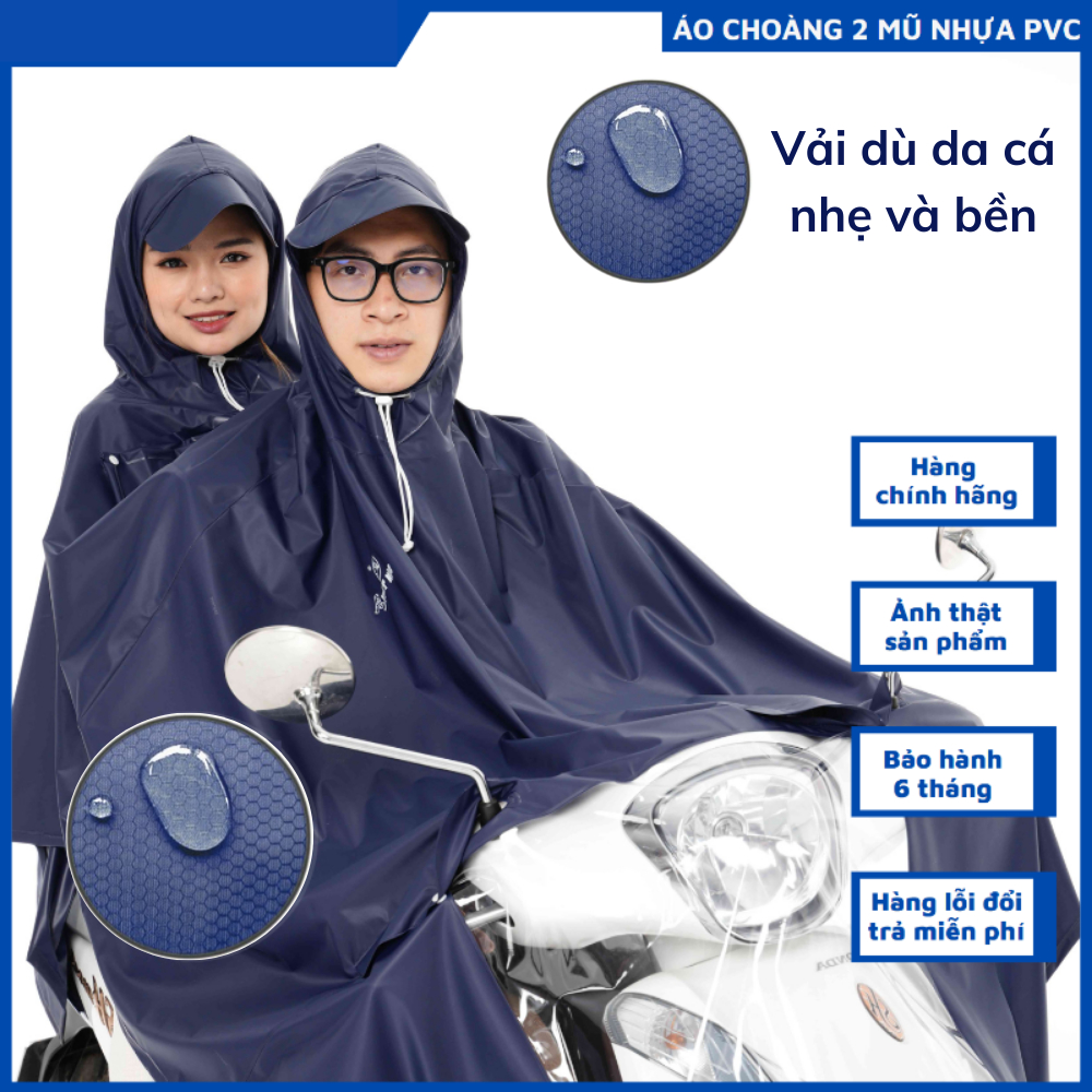 Áo mưa 2 đầu cao cấp siêu lớn vải dù tổ ong  rộng 1.5m Áo đi mưa xe máy 2 người chống thấm tuyệt đối