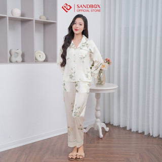 Bộ Đồ Ngủ Nữ Pijama Dài Tay Lụa Latin Cao Cấp Họa Tiết Nhẹ Nhàng, Sang Trọng BPD23012-2