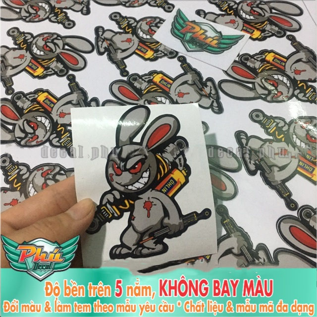 Logo Thỏ Cầm Phuộc Ohlins cao 5cm dán xe máy, xe điện...Decal 3 lớp cao cấp,chống nước,không bay màu