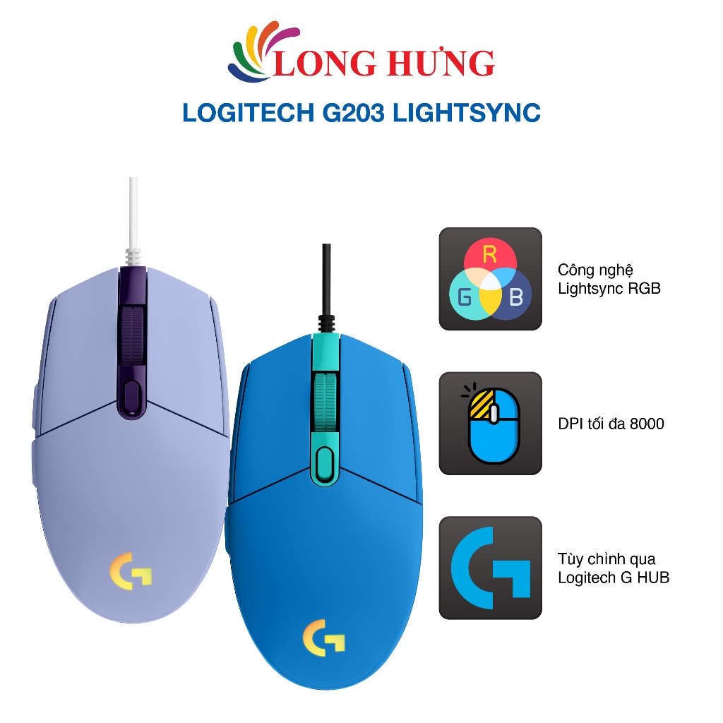 Chuột có dây Gaming Logitech G203 Lightsync - Hàng chính hãng