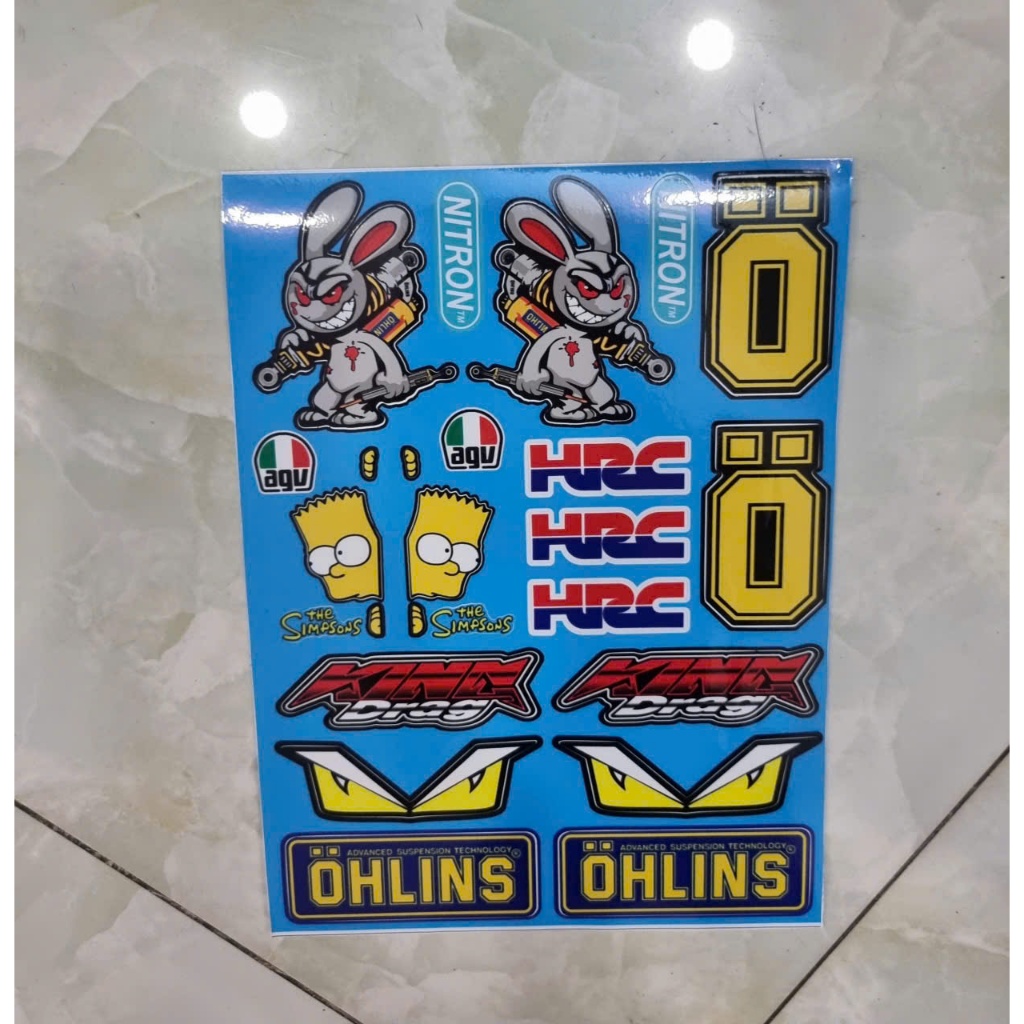 logo thỏ cầm phuộc ohlins xanh trọn bộ 18x25cm dán trang trí xe điện xe máy xe đạp