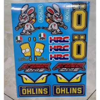 logo thỏ cầm phuộc ohlins xanh trọn bộ 18x25cm dán trang trí xe điện xe máy xe đạp
