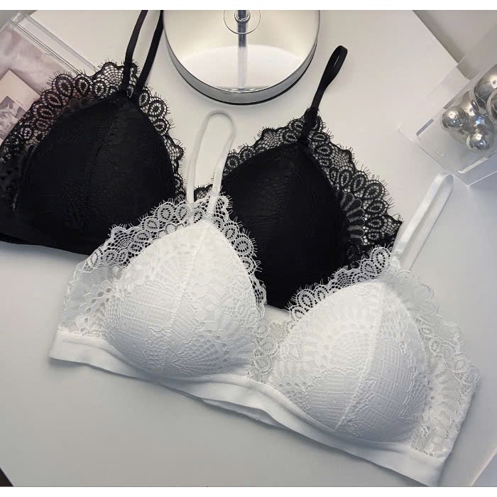 Áo bra ren hoa mềm mại mút mỏng may dính liền hai móc cài, áo bralete ren 2 dây (Vòng 1