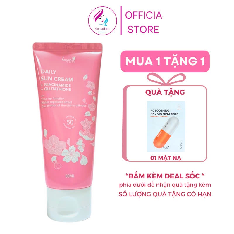 Kem chống nắng Konami daily sun cream + Niacinamide + Glutathione 80ml nâng tone, kiềm dầu, chống nư