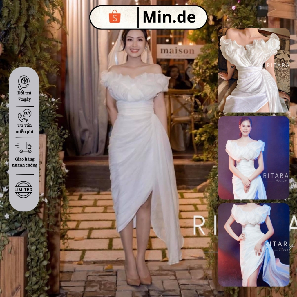 Đầm Midi Nhấn Eo Trễ Vai RITARA CLOSET - RITARA-19