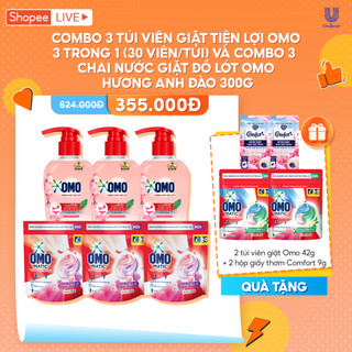 Combo 3 túi viên giặt tiện lợi OMO 3 trong 1 (30 viên/túi) và Combo 3 Chai nước giặt đồ lót OMO Hương Anh Đào 300g