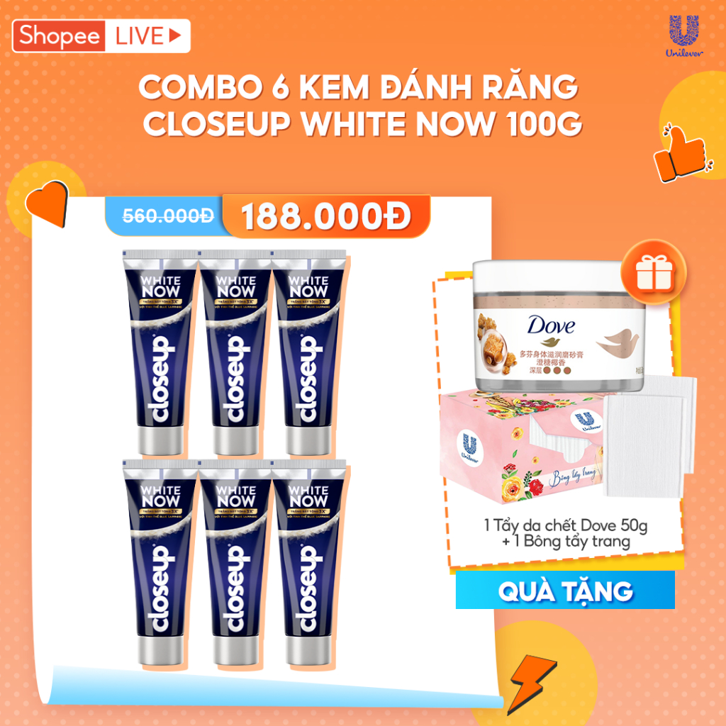 Combo 6 Kem đánh răng Closeup White Now 100g