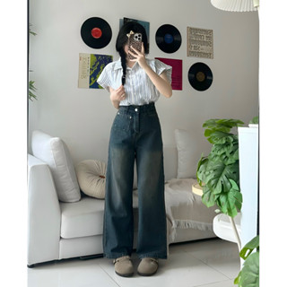 Quần jeans nữ suông nấm lùn túi tròn dài 95cm MS532