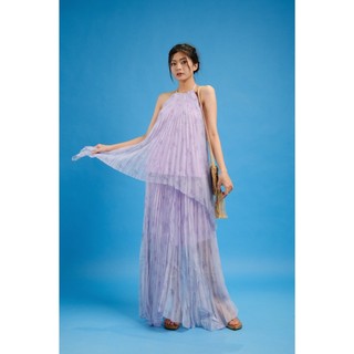 Váy Maxi Xếp Ly Tím 2 Tầng Cổ yếm, Váy Maxi Đi Biển Đẹp, Váy Maxi Đẹp