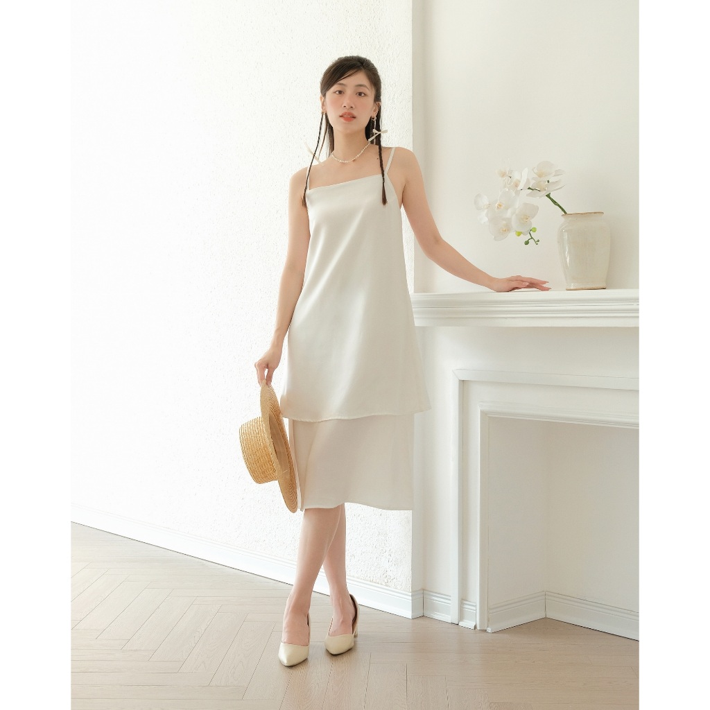 Outlet | THE19CLUB - Váy dây cotton dáng dài hai tầng quai có thể điều chỉnh - VÁY LY