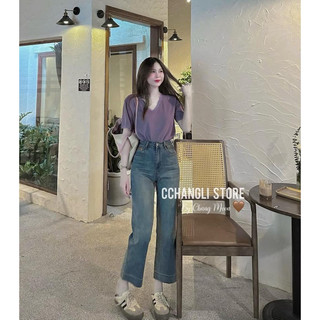 Áo Thun nữ cổ tim, áo phông trơn form vừa tay lỡ chất cotton mềm mịn hàng Quảng Châu cao cấp S-Sunrise 2t.unisex P86