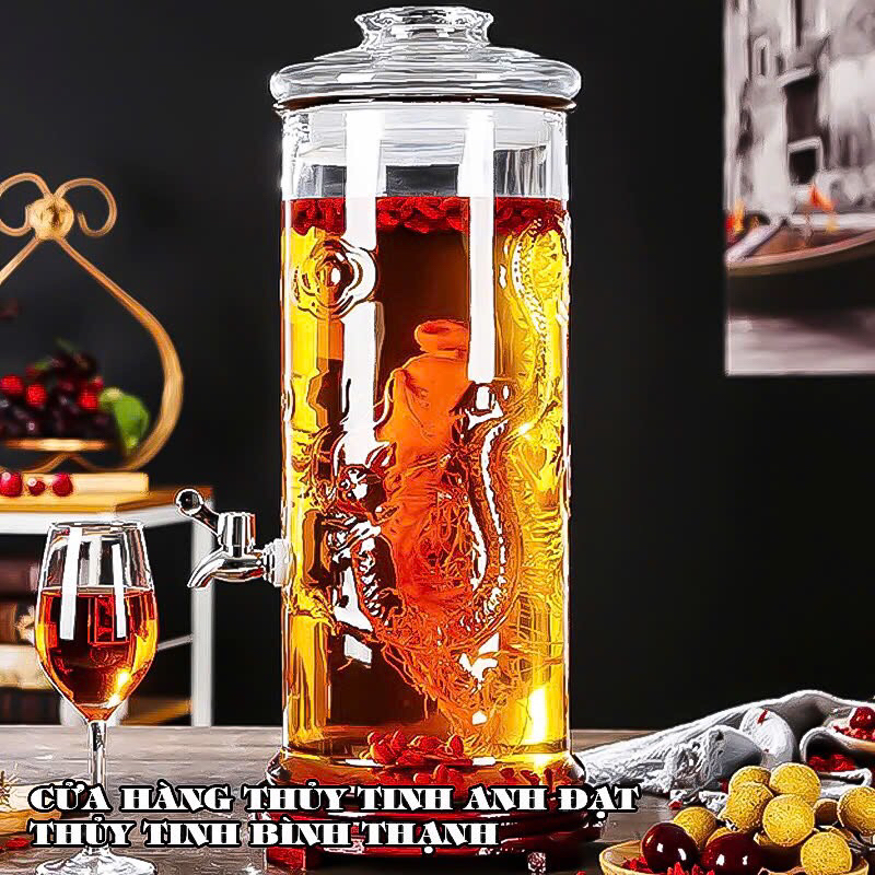 Bình Ngâm Rượu (Hỏa Tốc HCM) bình thủy tinh Dày Trụ Rồng 10L, 15L, 19L, Keo Ngâm rượu Thủy Tinh Trụ 