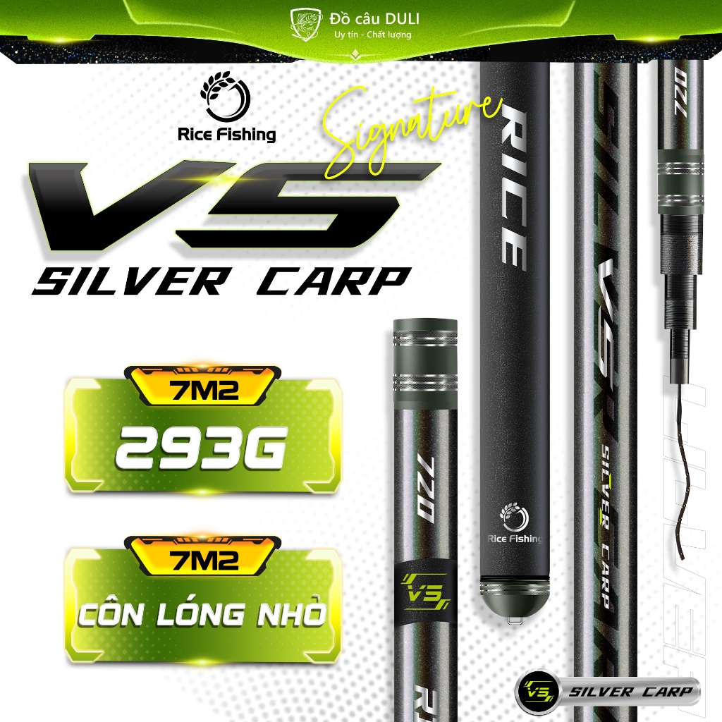 Cần câu đài V5 SILVER CARP RiceFishing chất liệu carbon cao cấp chuyên câu cá chép, cá mè CC-34