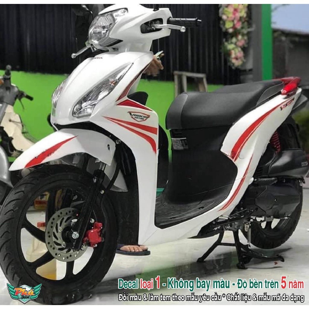 Tem rời xe Vision trắng chỉ đỏ (C)