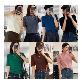 (Aheun studio) Áo len giữ nhiệt cổ tròn 3p ngắn tay dáng ôm body màu trơn basic thu đông tôn dáng hàn quốc ulzzang style