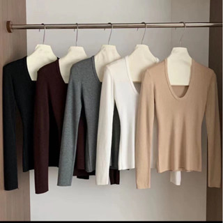 (Aheun studio) Áo Len Ôm Body Nữ Form Trơn Basic Tay Dài Cổ Tim Kiểu Dáng Thắt Eo Tôn Dáng Siêu Xinh Nhiều Màu