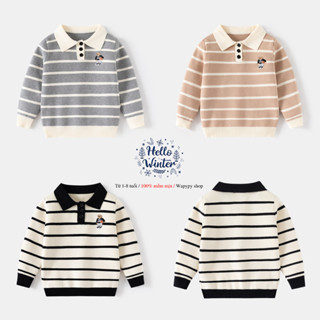  Áo len cho bé trai len dày hoạ tiết gấu kiểu dáng hàn quốc hàng xuất Âu Mỹ 2025 