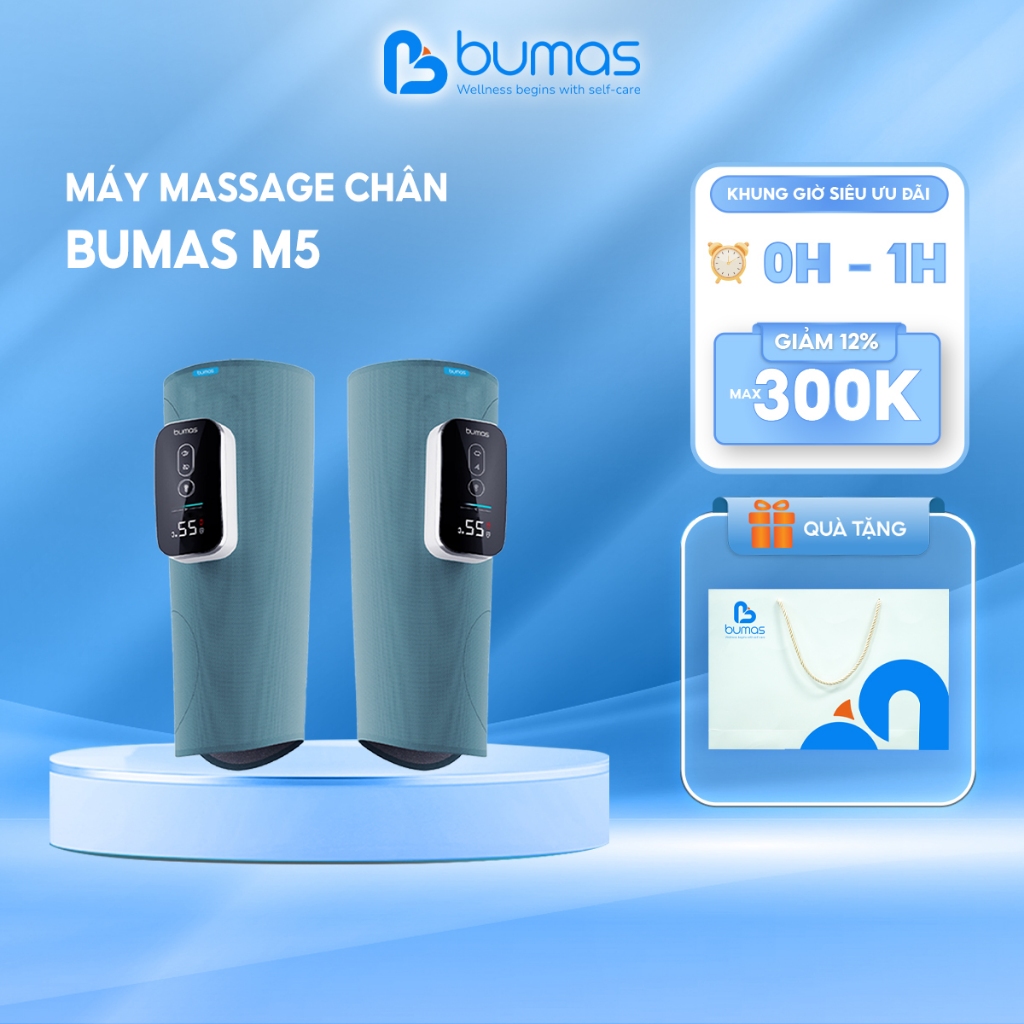 Máy Massage Chân BUMAS M5 - Chườm Nóng Massage Bắp Chân Bằng Khí Nén - Bấm Và Bóp Huyệt Chân Thật
