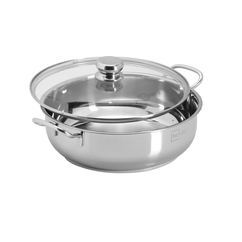 Nồi Lẩu Inox 430 cao cấp Fivestar nắp kính , 3 đáy dùng được mọi bếp 24cm / 26cm / 28cm / 32cm , dùn