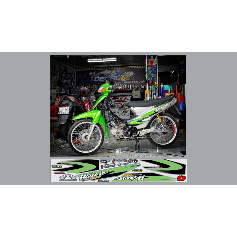 tem chế Wave nhỏ 110 bạc xanh lá- Tem in vi tính cao cấp