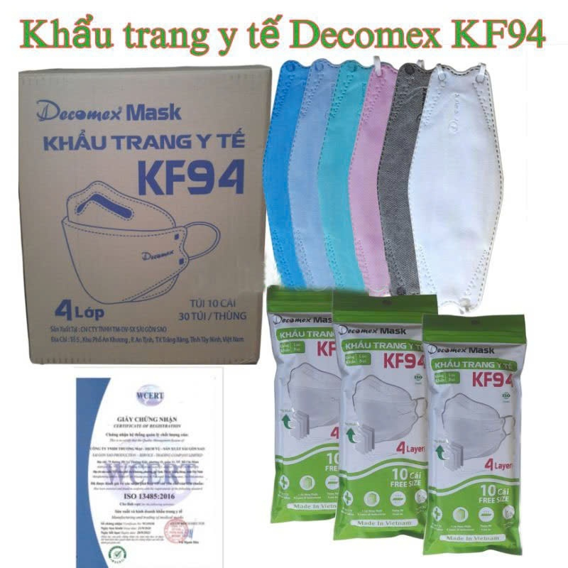 COMBO 10 BỊCH 100 cái KF94 Decomex khẩu trang y tế KF94 Decomex, 4 lớp  kháng khuẩn (có chứng từ Y T