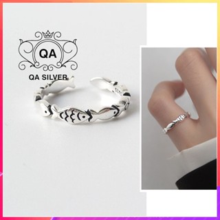 Nhẫn bạc 925 cá form nhỏ đeo ngón út midi chân may mắn S925 FISH QA Silver Ring RI240801