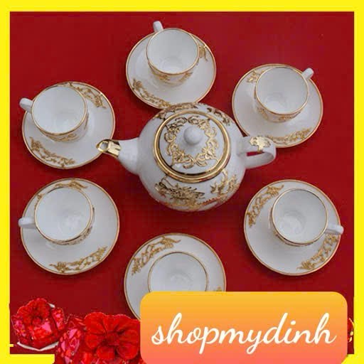 Ấm chén bọc rồng màu trắng Chuyên hàng ấm chén bọc rồng