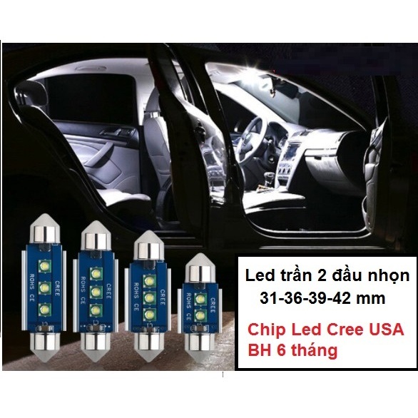 (Led trần Cree) Bóng Led Cree Festoon 2 đầu 31-36-39-42 mm sáng trắng 6000k chip Cree siêu sáng dùng