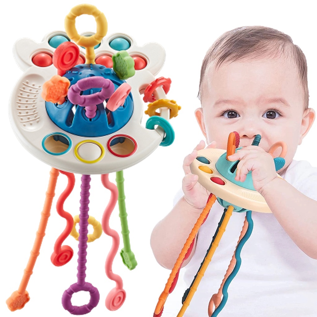 Đĩa Bay Rút Dây Silicon Gặm Nướu Luyện Ngón Tay Đồ Chơi Cầm Tay Cho Trẻ Sơ Sinh