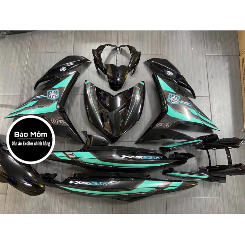 Dàn áo Exciter 150 đen bóng mẫu tem Y15zr xanh lá