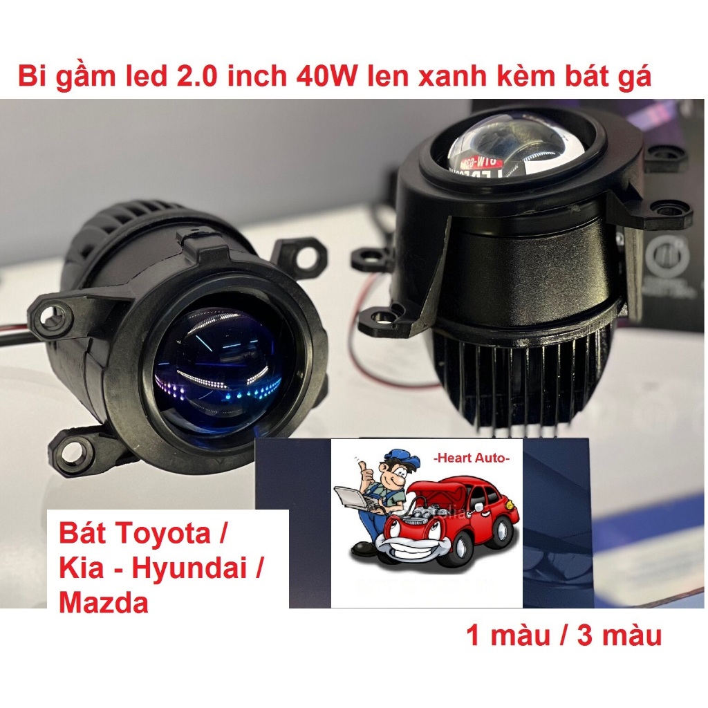 (BH 18 tháng) Trọn bộ 1 cặp bi gầm Led 2.0" Japan V20 2024 new len xanh 50W, 1 màu / 3 màu, kèm bát 