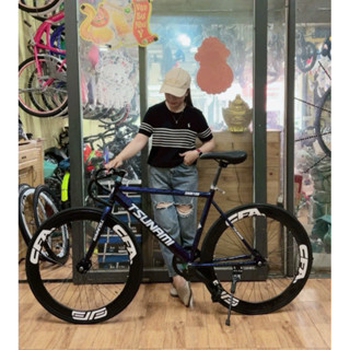  Xe Đạp Thể Thao Fixed Gear Và Single Speed Khung Thép,Từ 1m45 Trở Lên,Màu Xanh Vành Đen 