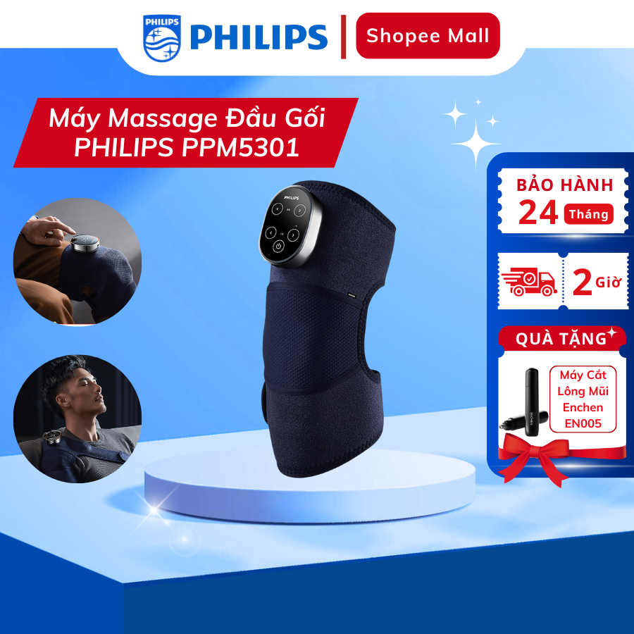 Máy Massage Đầu Gối PHILIPS 5301 - Thiết Kế 3D Vừa Vặn Ôm Sát - Sạc Không Dây Chườm Ấm