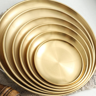  Bộ Sét 5 Dĩa tròn inox mạ vàng sáng bóng dụng cụ đựng thức ăn sang trọng 