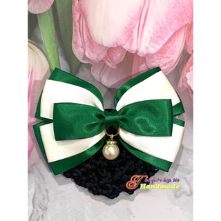 Kẹp búi lưới handmade màu xanh có đính hạt K03