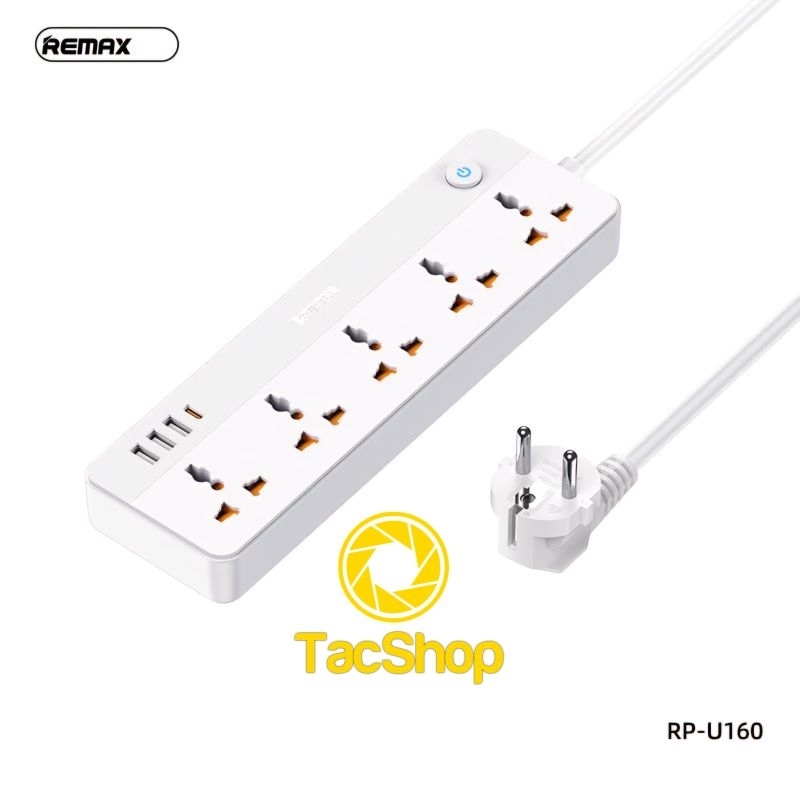 Ổ cắm điện đa năng Remax RP-U160 hỗ trợ 1 Cổng Type C PD 30W và 3 cổng USB - 5 ổ điện Chính Hãng