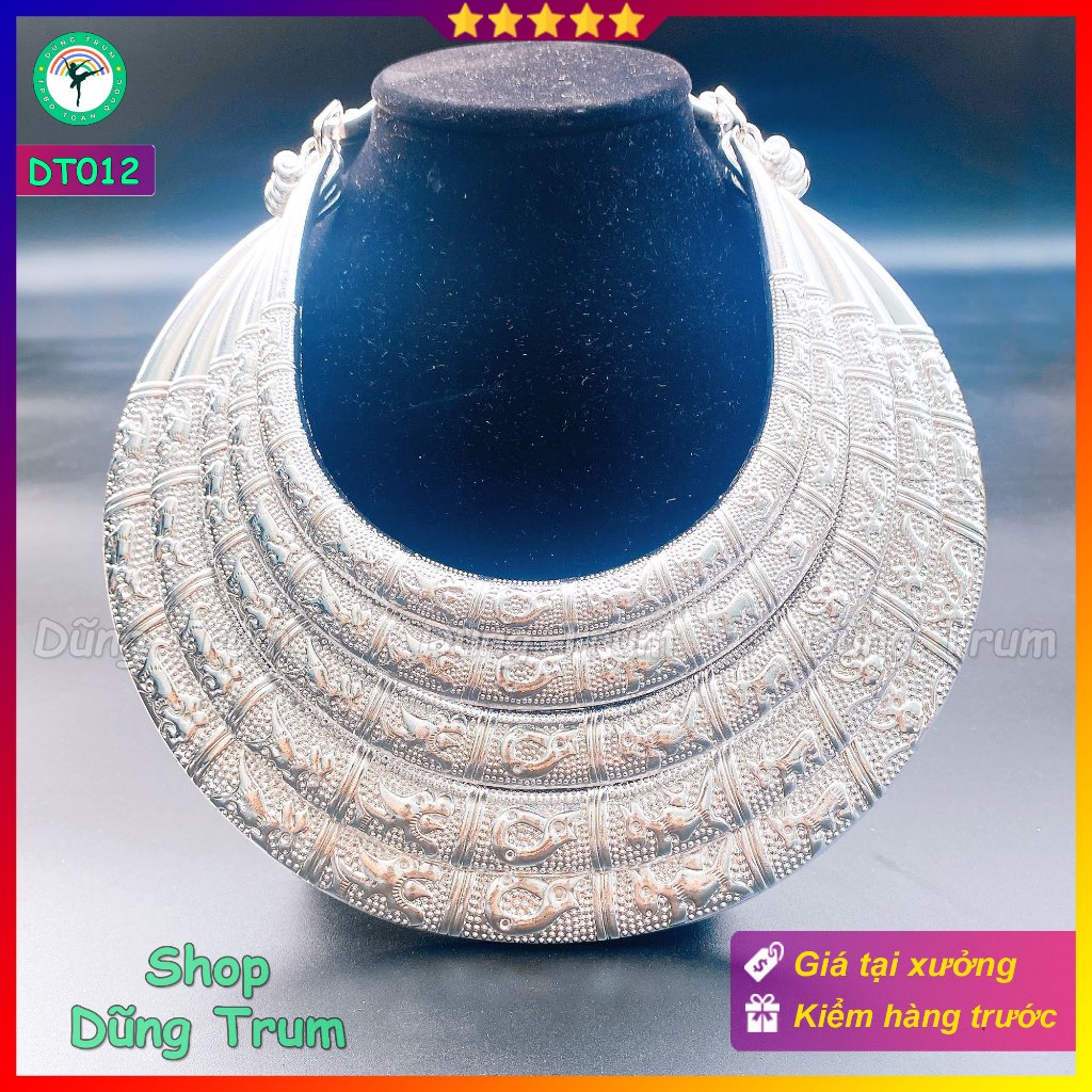 Kiềng 5 tầng màu bạc sáng chất liệu hợp kim, vòng cổ dân tộc 5 tầng hầu đồng DT012