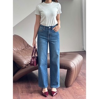  Quần Jeans Nữ REDE LS-03 Ống Suông Rộng Co Giãn Lưng Cao Màu Xanh Đậm Wash Bạc Hông Đùi 