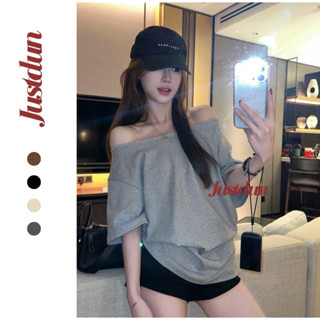 ÁO THUN NỮ DÁNG RỘNG LỆCH VAI CỘC TAY JUSTDUN T42