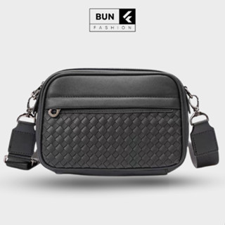 Túi đeo chéo thời trang nam nữ cao cấp màu đen đan chéo da Pu phong cách trẻ trung năng động