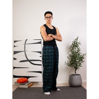 Quần dài Kẻ Sọc Caro Ống Rộng FLANNEL.BAA quần flannel dáng suông unisex chất dày dặn cạp cao Màu Xanh Đen